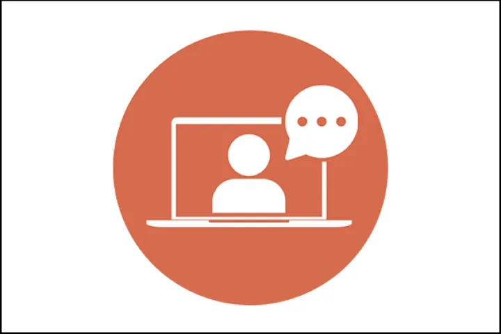 Illustration av en dator med en pratade person